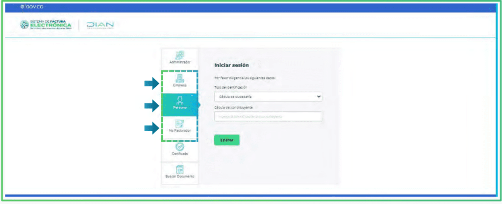 Inicion de sesion DIAN modulos de facturacion electronico